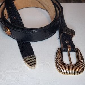 Western Express Vtg Pebbled Leather Belt Leather Sz 46 Cowboy Concho Stud Silver